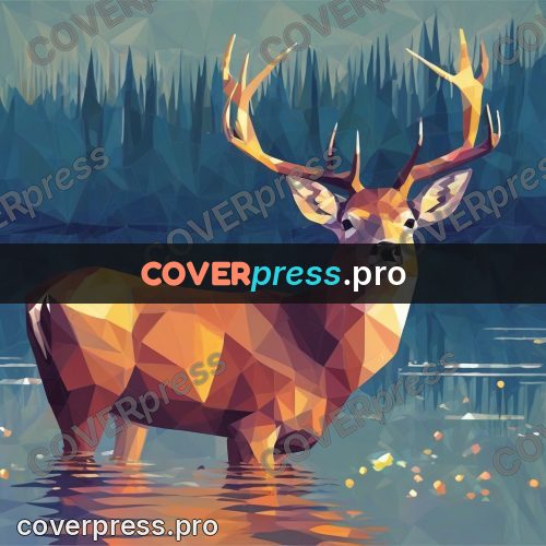 Geometric drawing: deer raising its head from water