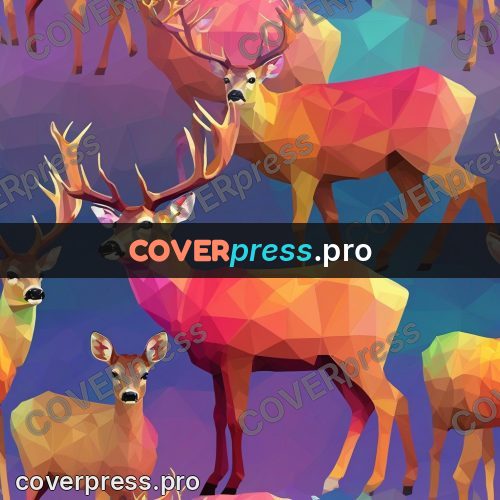 Geometric drawing: deer on a purple ground