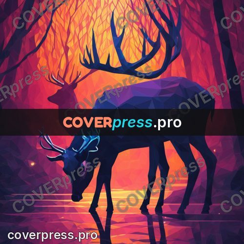 Geometric drawing: deer in a dark forest
