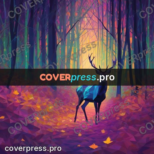 Geometric drawing: deer in a dark forest