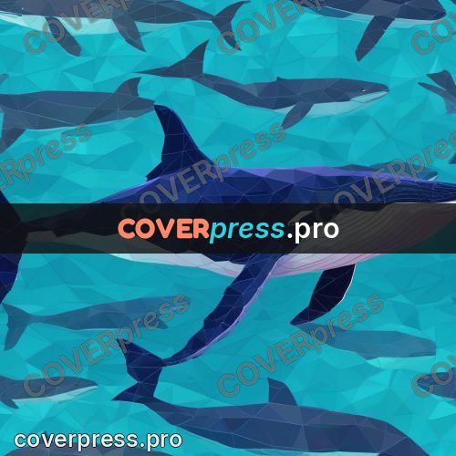 Geometric drawing: whale swimming in turquoise water