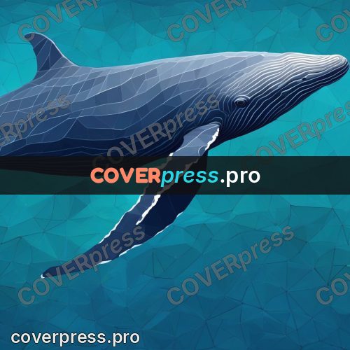 Geometric drawing: whale swimming in turquoise water