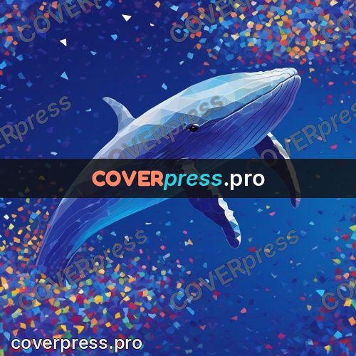 Geometric drawing: whale among coloured sparks
