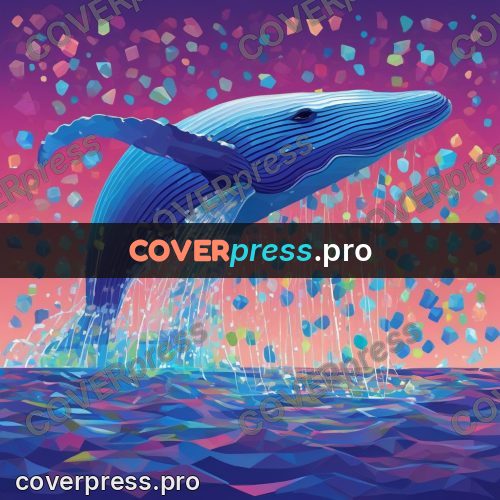 Geometric drawing: whale in coloured water