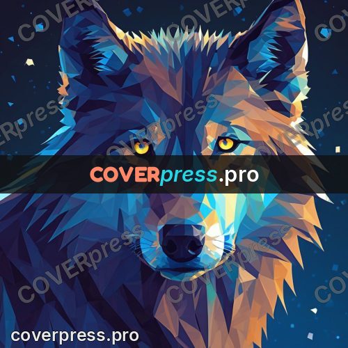 Geometric drawing: wolf head facing forward