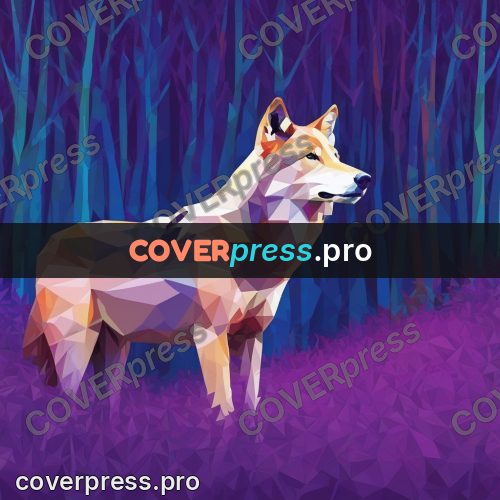 Geometric drawing: wolf in a purple forest