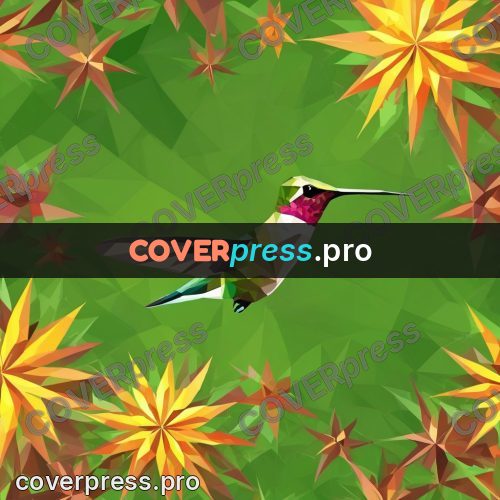Geometric drawing: hummingbird on a green ground