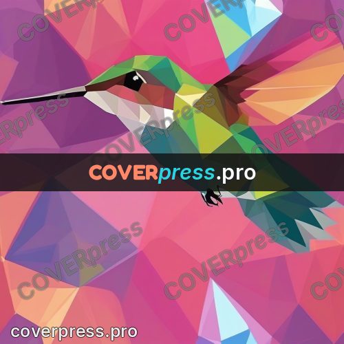 Geometric drawing: hummingbird on a pink ground