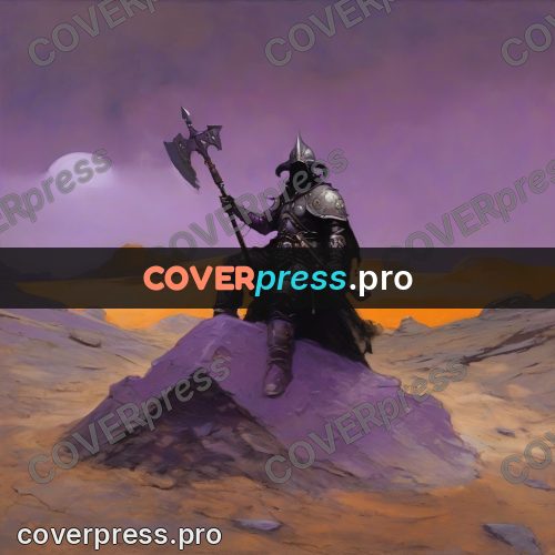 Fantasy illustration: wasteland under a purple sky