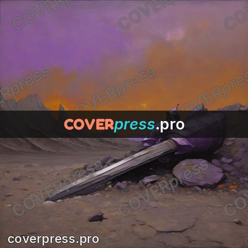 Fantasy illustration: wasteland under a purple sky