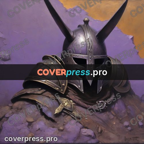 Fantasy illustration: helmet lying on stones