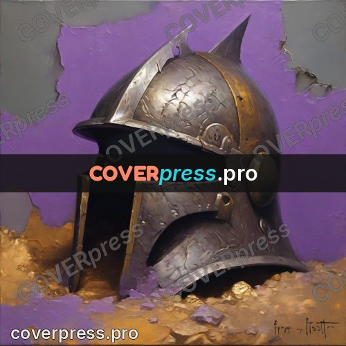 Fantasy illustration: helmet lying on stones