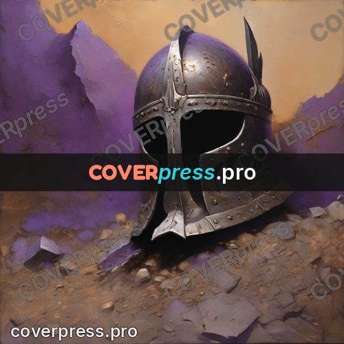 Fantasy illustration: helmet lying on stones