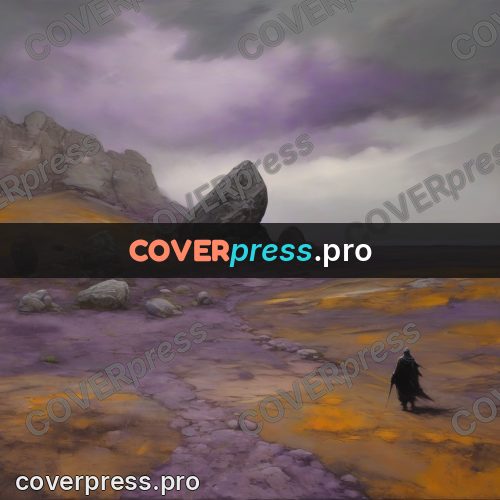 Fantasy illustration: lone traveller on a wasteland road