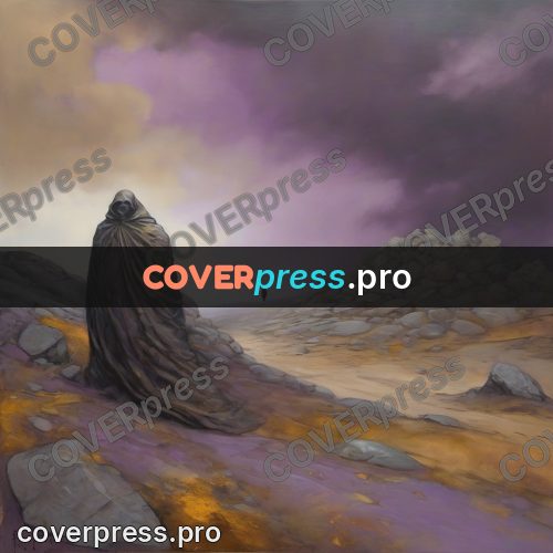 Fantasy illustration: lone traveller on a wasteland road