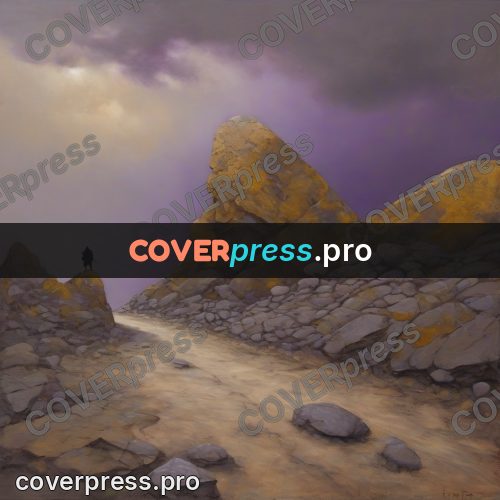 Fantasy illustration: lone traveller on a wasteland road