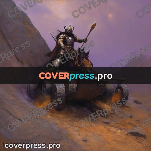 Fantasy illustration: dust cloud on a rocky slope
