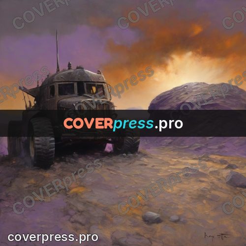 Fantasy illustration: dust cloud on a rocky slope