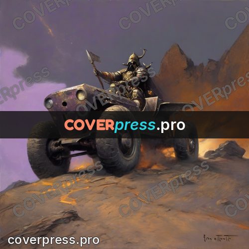 Fantasy illustration: dust cloud on a rocky slope