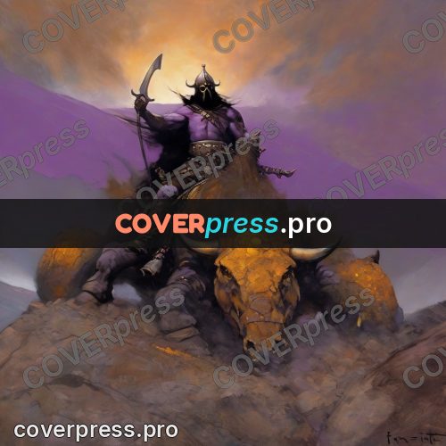 Fantasy illustration: dust cloud on a rocky slope
