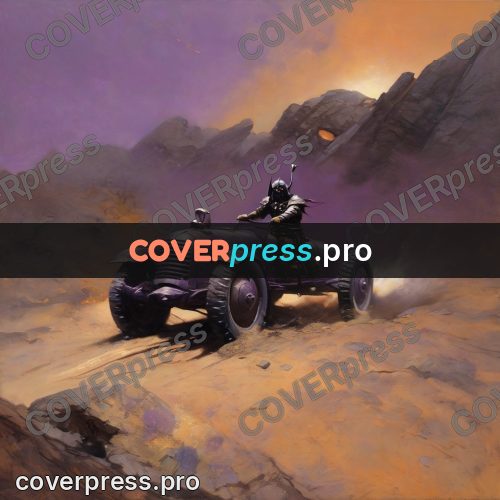 Fantasy illustration: dust cloud on a rocky slope