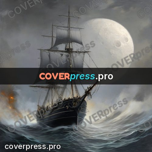 Fantasy illustration: sailing ship under a full moon