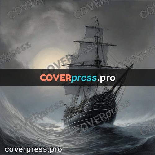 Fantasy illustration: sailing ship under a full moon