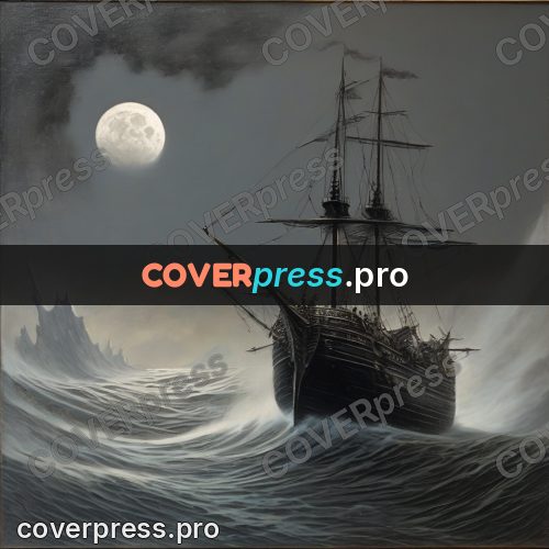 Fantasy illustration: ship on waves under the moon