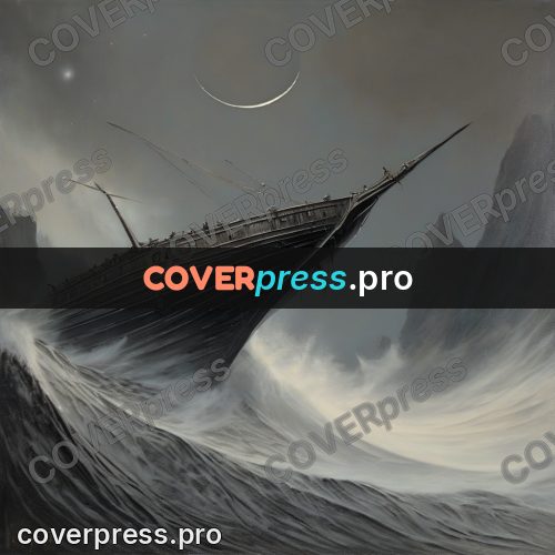 Fantasy illustration: ship on waves under the moon