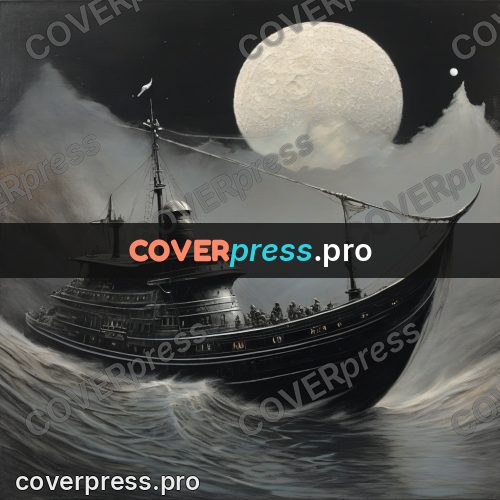 Fantasy illustration: ship on waves under the moon