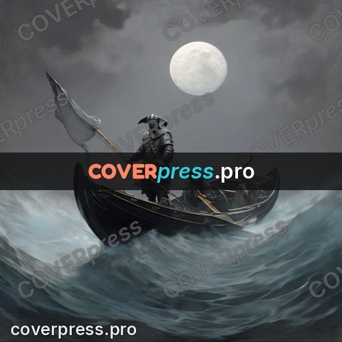 Fantasy illustration: armoured man in a boat