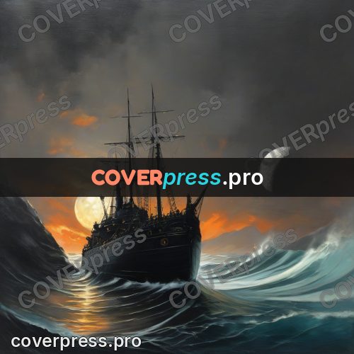 Fantasy illustration: large ship on stormy waves