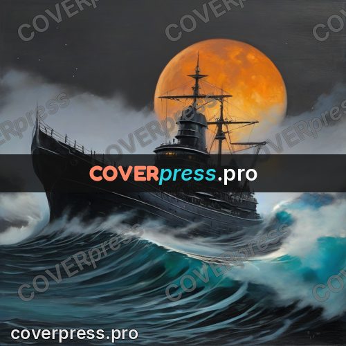 Fantasy illustration: large ship on stormy waves