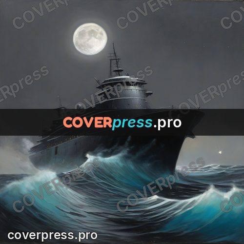 Fantasy illustration: large ship on stormy waves