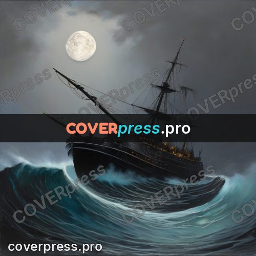 Fantasy illustration: large ship on stormy waves