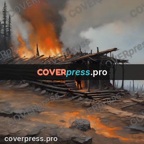 Fantasy illustration: burning wooden stockade