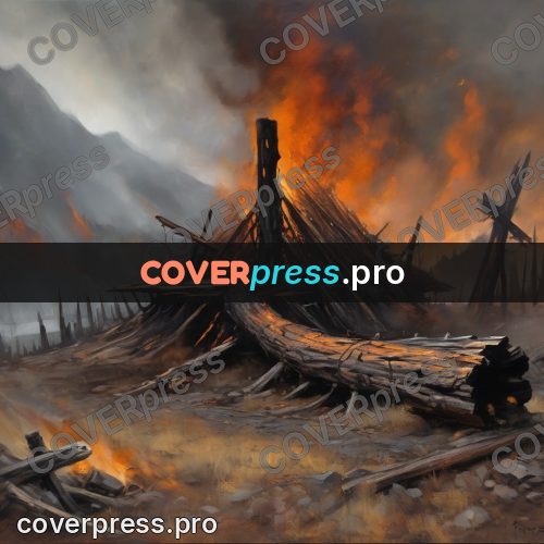 Fantasy illustration: burning wooden stockade