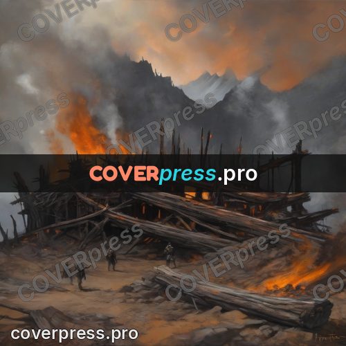 Fantasy illustration: burning wooden stockade