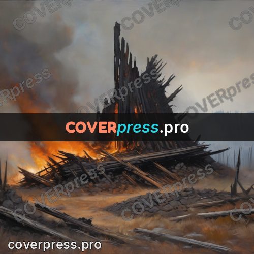 Fantasy illustration: burning wooden stockade