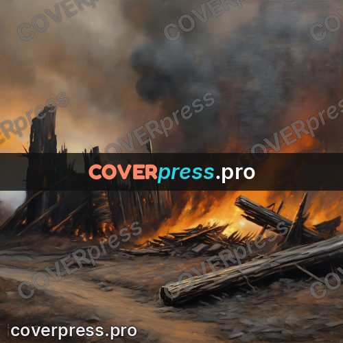 Fantasy illustration: burning wooden stockade