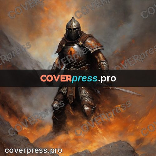 Fantasy illustration: warrior with a sword in fire