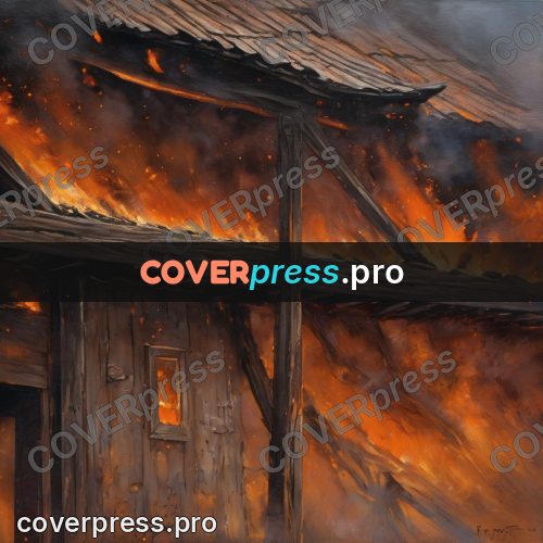 Fantasy illustration: burning wooden roof