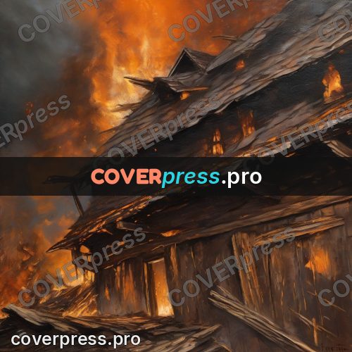 Fantasy illustration: burning wooden roof