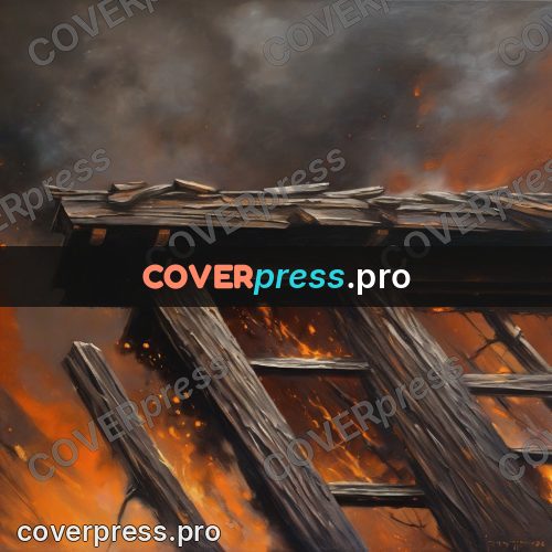 Fantasy illustration: burning wooden roof