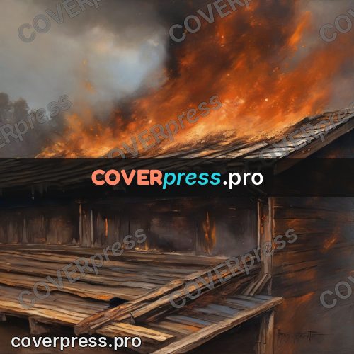 Fantasy illustration: burning wooden roof