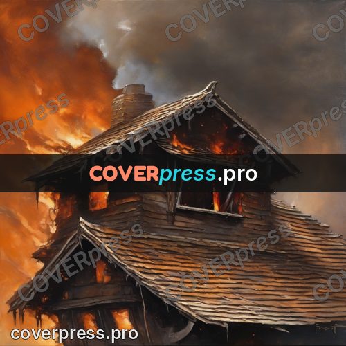 Fantasy illustration: burning wooden roof