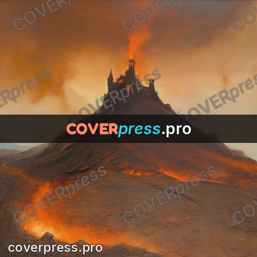 Fantasy illustration: fortress on a burning hill