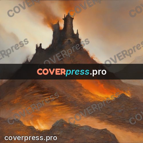 Fantasy illustration: fortress on a burning hill