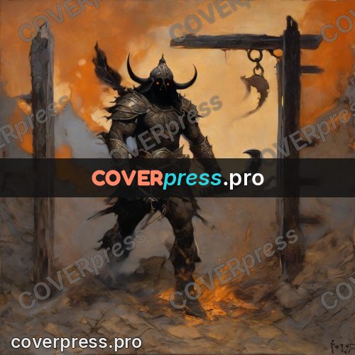Fantasy illustration: warrior at the burning gates