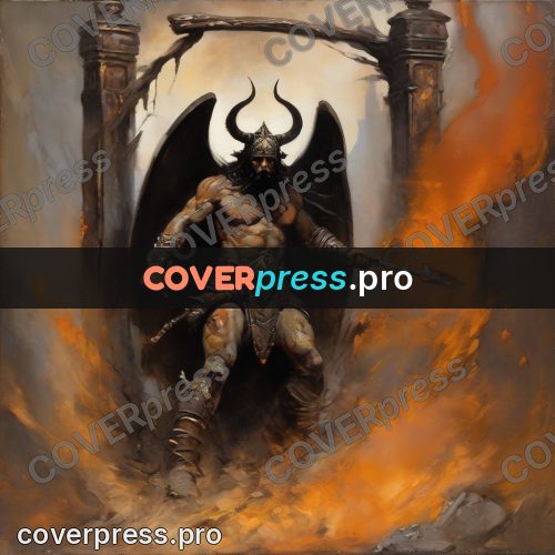 Fantasy illustration: warrior at the burning gates